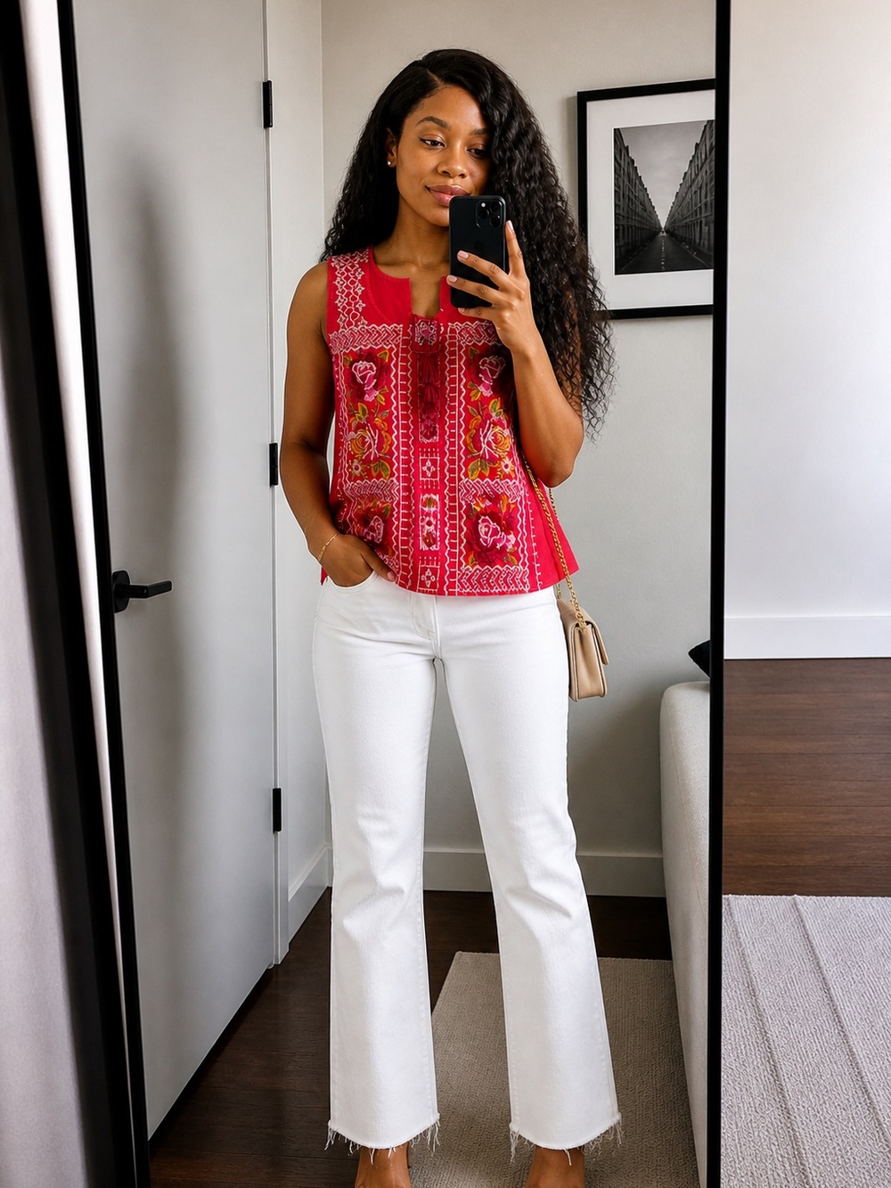 JOHNNY WAS Embroidered Sleeveless Pink Floral Top S
